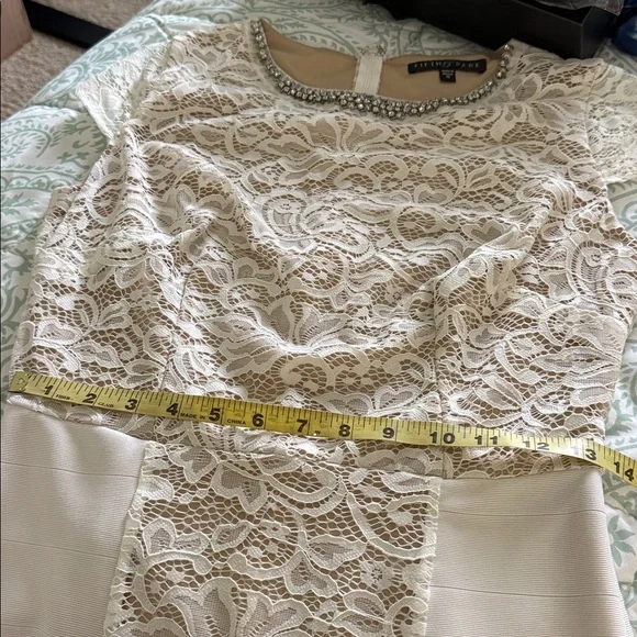 Fifth &Park jeweled neck White/Cream Lace Dress - Picture 7 of 8